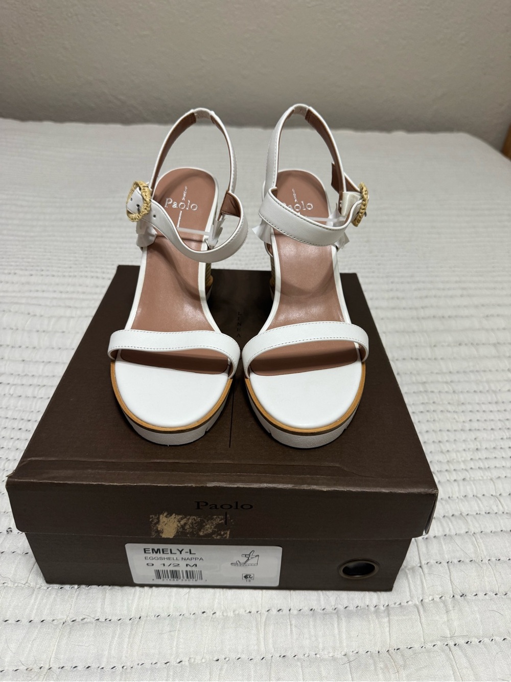 New Linea Paolo Emely-L Eggshell Leather Wedge Sandals 9.5